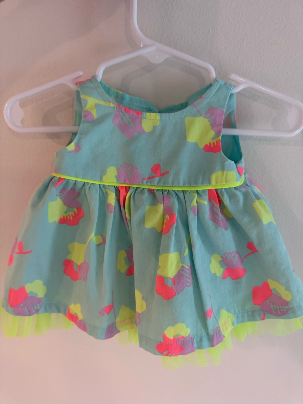 Cat & Jack Mint Green Dress with Neon Pink and Yellow Floral Accents